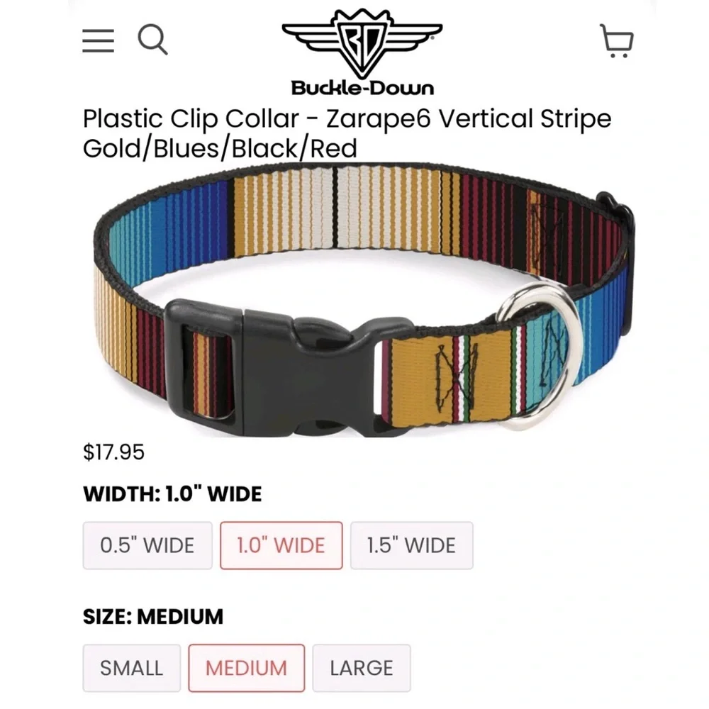 2/$20 NEW Dog Pet Collar ZARAPE Adjustable MEDIUM 11”-17” Neck Size Multicolored